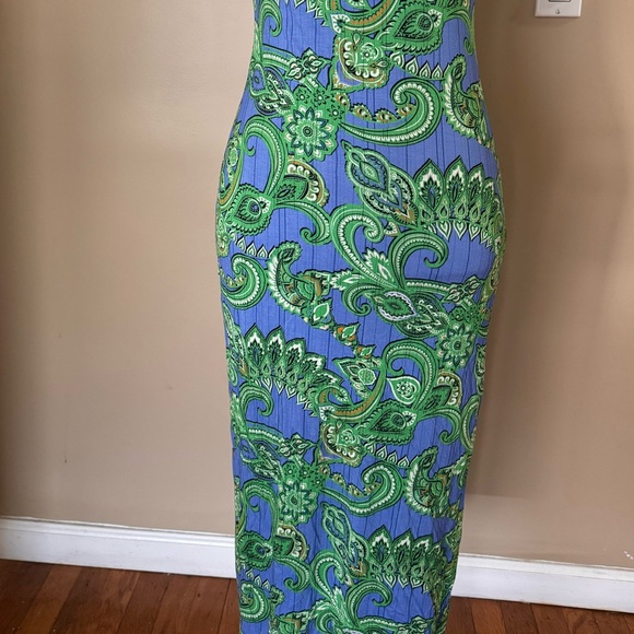 Alice + Olivia Green and Blue Paisley Slip Midi Dress - Picture 3 of 7